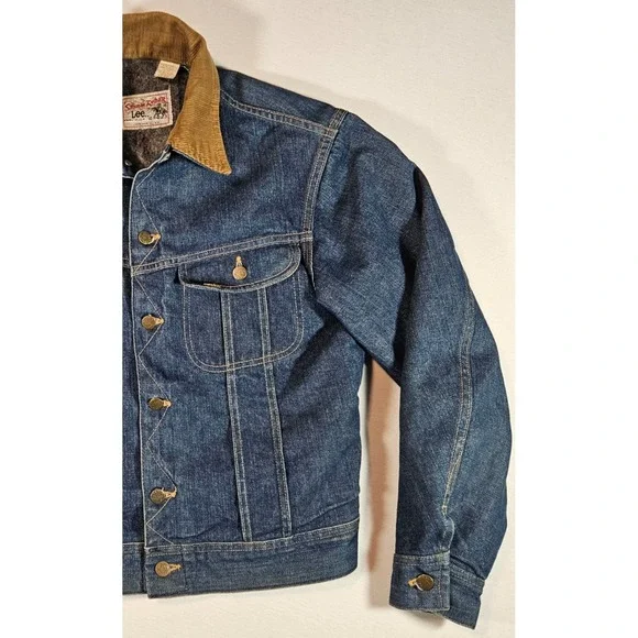 Vintage 70s Lee Storm Rider 42R L Denim Jacket Corduroy Collar Blanket Lined USA